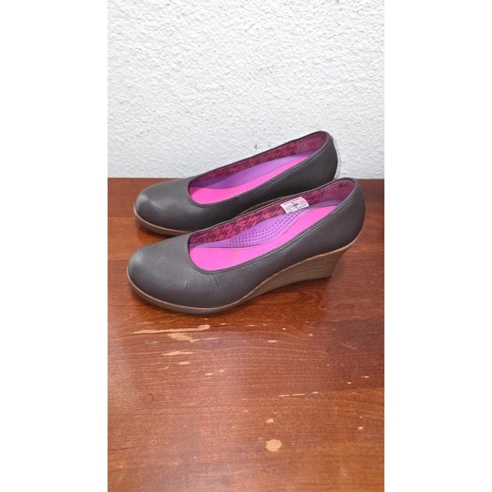 Crocs Women's‎ Brown/Gray Wedge Heels Comfort Shoes Size 9